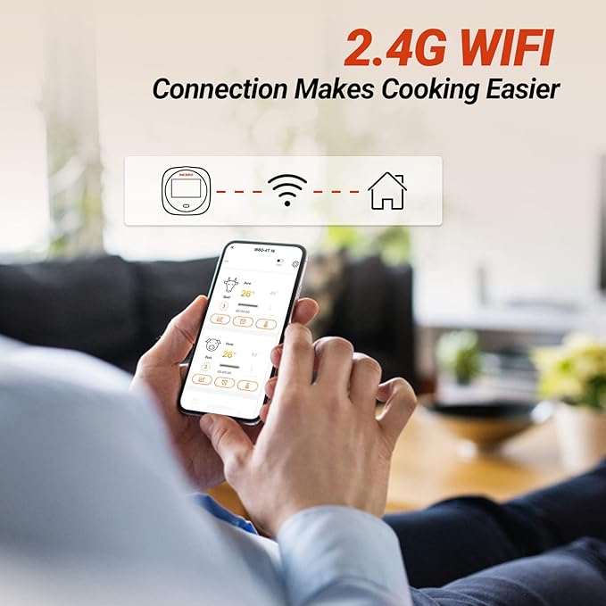 Inkbird WiFi Meat Thermometer for Grilling, Unlimited Rang Rechargeable BBQ Thermometer APP Calibration, Temp Graph Mobile Notification, 4 Colorful Probes Food Thermometer for Pellet Smoker Oven-BubblyBeeBaby