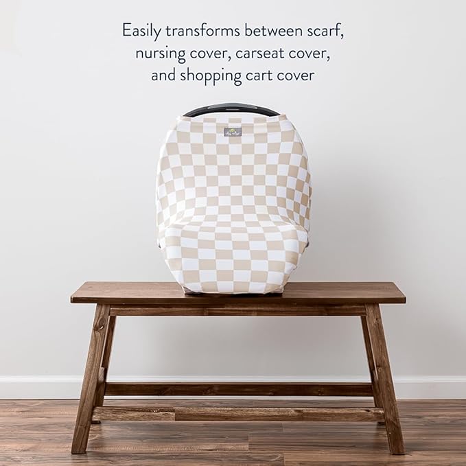 Itzy Ritzy 4-in-1 Nursing Cover, Car Seat Cover, Shopping Cart Cover & Infinity Scarf – Breathable, Multi-Use Nursing Cover Up for Breastfeeding, Carseat Canopy & Stroller Cover (Checkerboard)-BubblyBeeBaby