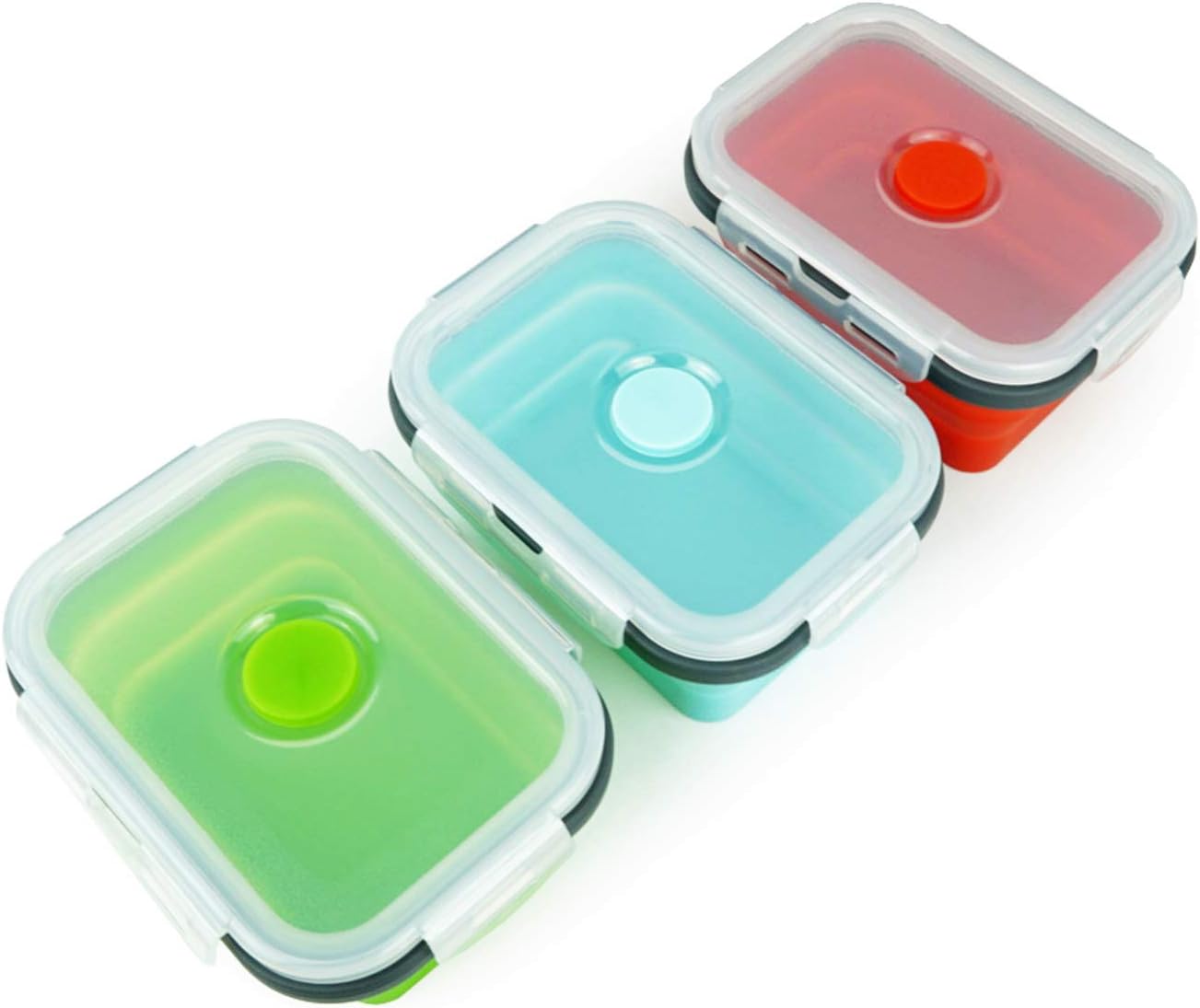 ECOmorning 3 Piece Silicone Food Storage Containers Collapsible Silicone Bowl with Airtight Silicone Lids, Collapsible Lunch Box - Microwave, & Freezer Safe, 350ML