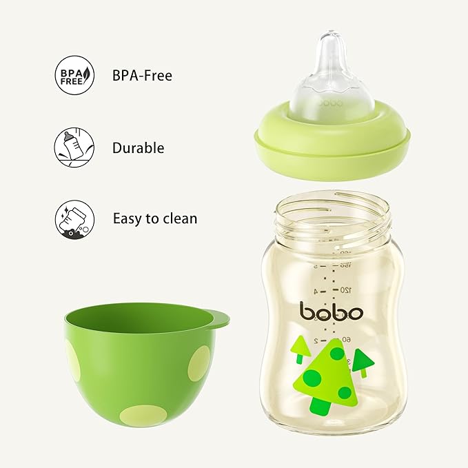 YOHKOH PPSU Baby Bottle Wide Neck, Newborn Anti-Colic Baby Bottle with Natural Response Nipple, Streamlined Body, Easy to Clean (5.4oz (Pack of 2), Green)-BubblyBeeBaby