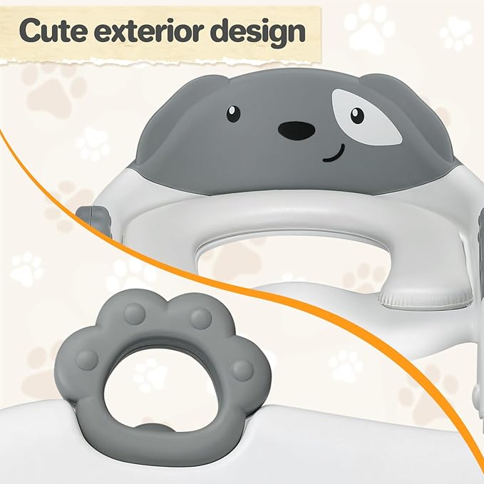 2 In 1 Potty Training Toilet Seat & Toddler Step Stool, Bottom Triangle Stability Toddler Toilet Seat, Adjustable Step & Seat Height Potty Seats (Grey)-BubblyBeeBaby