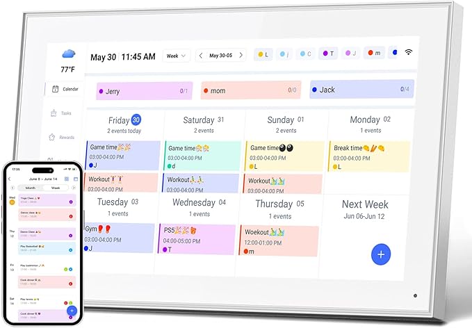 15.6 Inch Smart Digital Calendar Wall Planner & Chore Chart, IPS FHD 1920x1080 Touchscreen Interactive Display for Family Schedules, Streamline Household Organization-BubblyBeeBaby