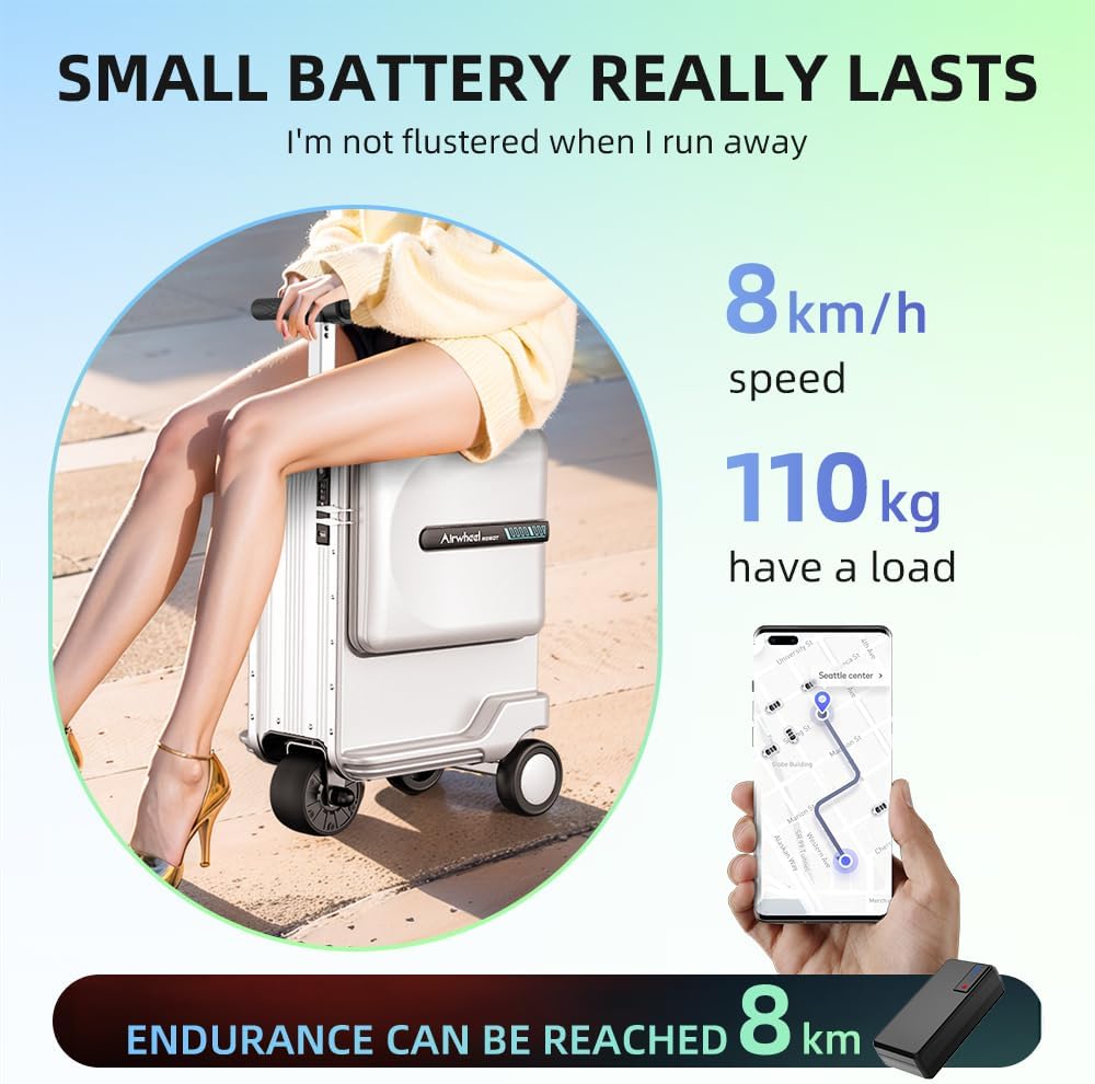 Airwheel 20 Inch Smart Rideable Suitcase Electric Luggage Scooter Carry On Luggage (silver)