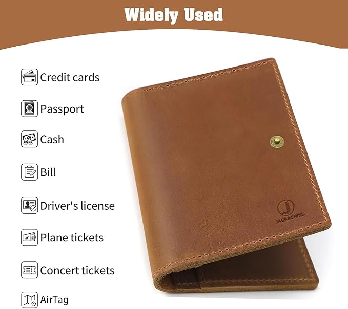 Jack&Chris Genuine Leather Passport Holder For Travel, RFID Blocking Handmade Passport Holder with Card Case Organized & Safe, Quality Travel Essentials for Women and Men for Gifting, Light Brown-BubblyBeeBaby