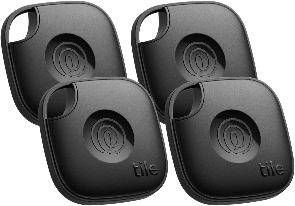 Tile by Life360 Mate - Bluetooth Tracker, Keys Finder and Item Locator for Keys, Bags and More. Phone Finder. Both iOS and Android Compatible. 4-Pack (Black)