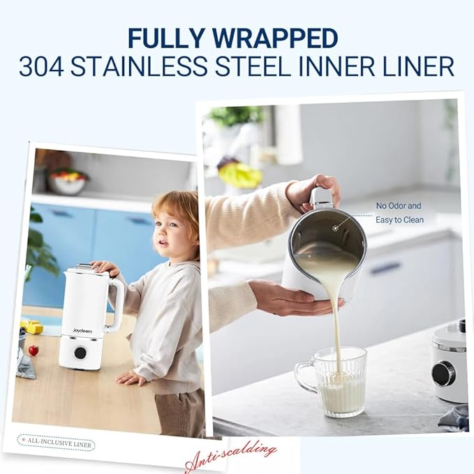 Joydeem JD-PB8200 Compact Blender with 10 Menus, Quiet Cooking Blender for Soymilk, Paste & Juice, 304 Stainless Steel, 12H Preset, 600ml-BubblyBeeBaby