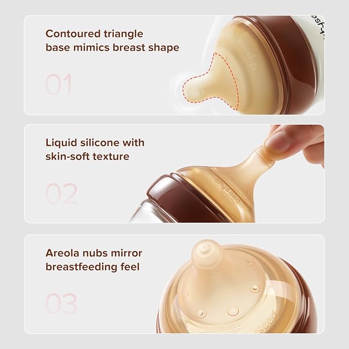 Thyseed Glass Natural Anti-Colic Baby Bottles | Newborn Breast Like Nursing Bottle for Breastfed Babies with Nipple(3-7 Months),8oz,1pack-BubblyBeeBaby