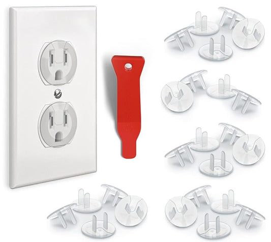 24 Pack Outlet Covers & Removal Tool Baby Proofing, Provide Shock Prevention and Easy Installation, Safe and Secure Plastic Plug Covers for Power Sockets (24 Outlet Covers)-BubblyBeeBaby