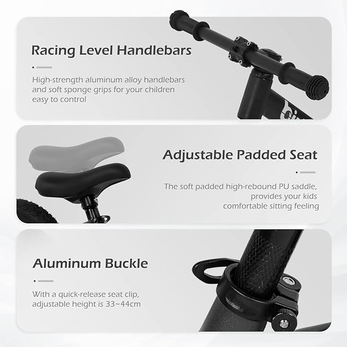 12" Balance Bike for 2, 3, 4, 5 Year Old Boys and Girls, Lightweight Nylon Frame Toddler Training Bike No Pedal Bikes for Kids with Adjustable Seat and Air Tires-BubblyBeeBaby