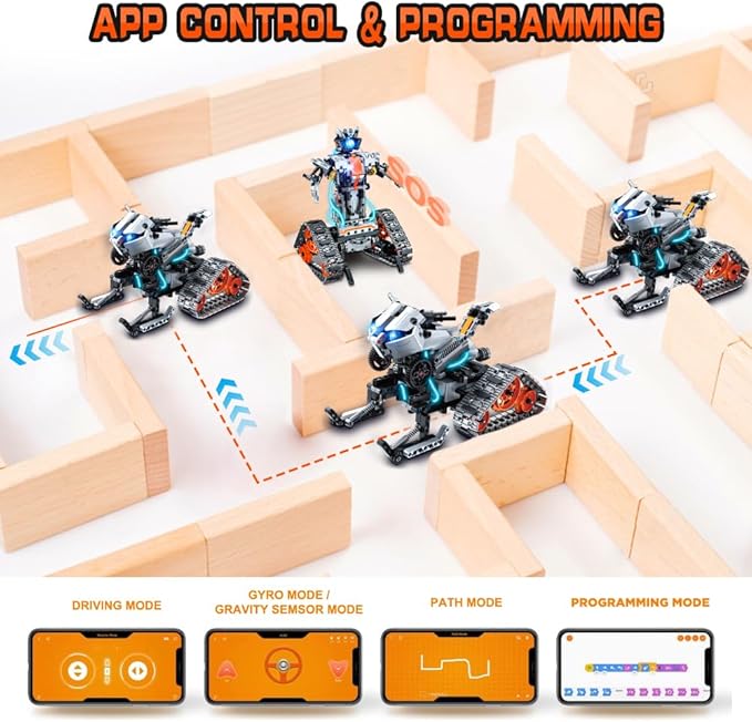 HOGOKIDS 5 in 1 STEM Building Set with LED Light - APP & Remote Controlled Cars Building Toys Kit, RC Robot Tank Sleigh Tracked Racer 604 PCS, Toy Gifts for Kids Boys Girls Ages 6 7 8 9 10 11 12+ Year-BubblyBeeBaby