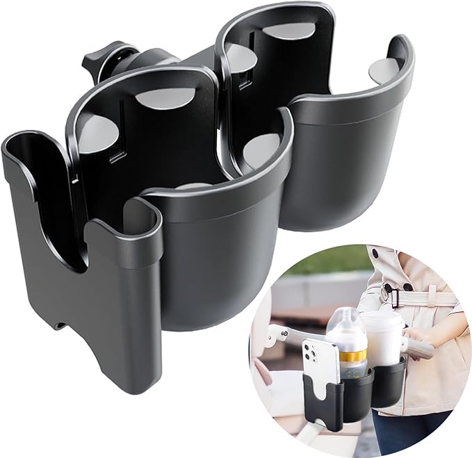 Baby Stroller Cup Holder with Phone Holder, 3-in-1 Bottle Holder, 360 Removable Degrees Rotation Drink Holder for Wheelchair, Stroller, Bike, Walker, Scooter, Bicycle, Uppababy, Nuna, Bugaboo, Doona.-BubblyBeeBaby