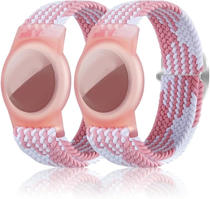 2 Pack Kids Bracelet Compatible with AirTag, GPS Kid Tracker Holder Braided Wristband for Apple Air Tag, 2022 Upgraded Nylon Adjustable Anti Lost Watch Band Fits Airtag for Kids Children Elders-BubblyBeeBaby
