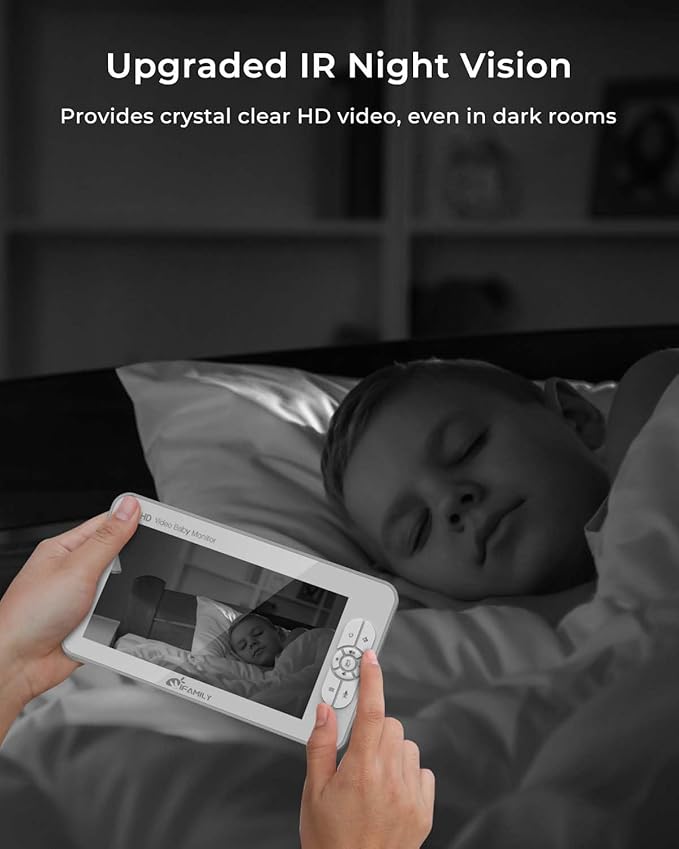 iFamily 7" Large Split Baby Monitor with 2 HD Cameras and Audio, 1080P HD Video Baby Monitor No WiFi,Hack Proof-BubblyBeeBaby