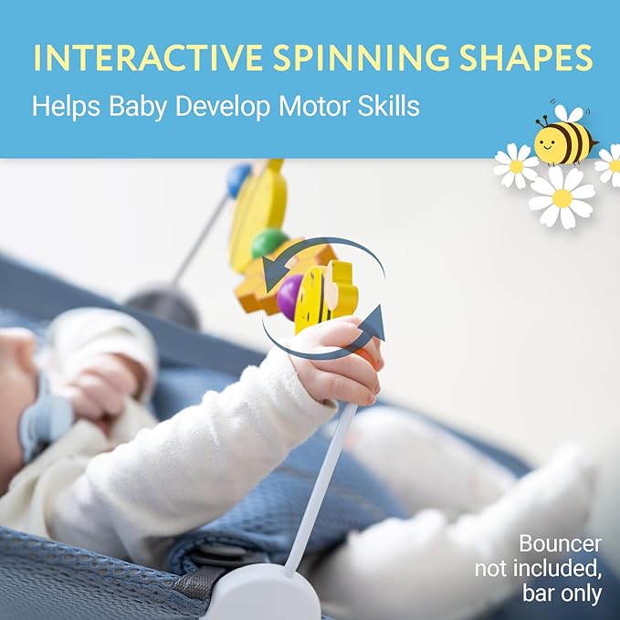 IMPRESA Wooden Baby Arch Toy Attachment Compatible with Baby Bjorn Bouncer - Medium Honey Bee - Bouncer Attachment Bar with Spinning Bee Toys - Stimulates Motor Skills & Hand-Eye Coordination-BubblyBeeBaby