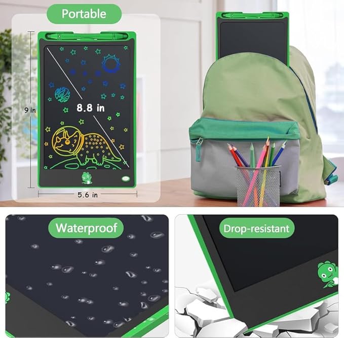 Hockvill LCD Writing Tablet for Kids 8.8 Inch, Toys for Girls Boys Drawing Pad for 3 4 5 6 7 Year Old Kid, Toddler Magnetic Doodle Board Travel Essentials Christmas Birthday Gift for Children (Green)-BubblyBeeBaby