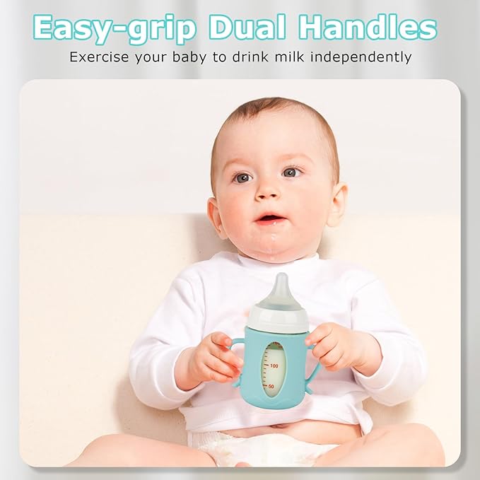 Silicone Sleeves for Pigeon Baby Bottles 5.4oz,Anti Breakage Glass Baby Bottle Holder with Handles 2 Pack-BubblyBeeBaby