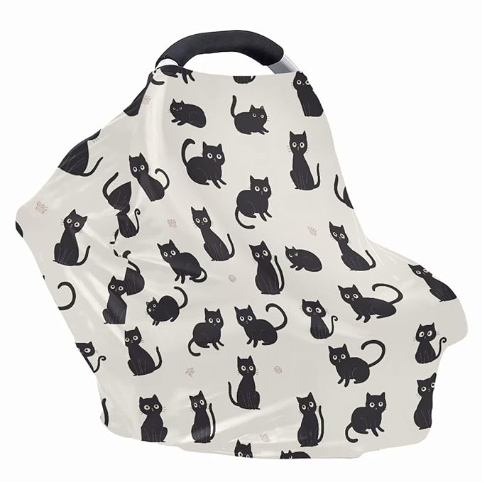 Binienty Cozy Car Seat Covers for Baby Boys Girls,Cartoon Cat Stretchy Infants Carseat Canopies Breathable Soft Infants Stroller Cover Baby Shower Gifts-BubblyBeeBaby