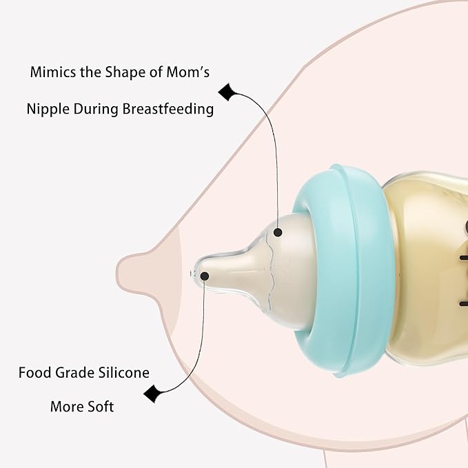 YOHKOH PPSU Baby Bottle Wide Neck, Newborn Anti-Colic Baby Bottle with Natural Response Nipple, Streamlined Body, Easy to Clean (5.4oz (Pack of 2), Blue)-BubblyBeeBaby