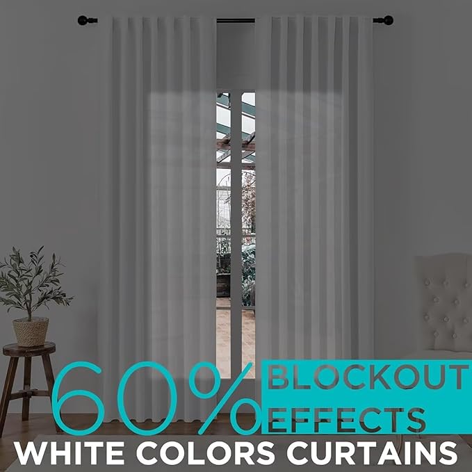 Joydeco 108 Inch 60% Blackout White Curtains 2 Panels,Elegant Soft Sheer Curtains for Bedroom,Thermal Insulated Black Out Drapes for Living Room,Rod Pocket Back Tab Drapes(W52xL108 Inch,Greyish White)-BubblyBeeBaby