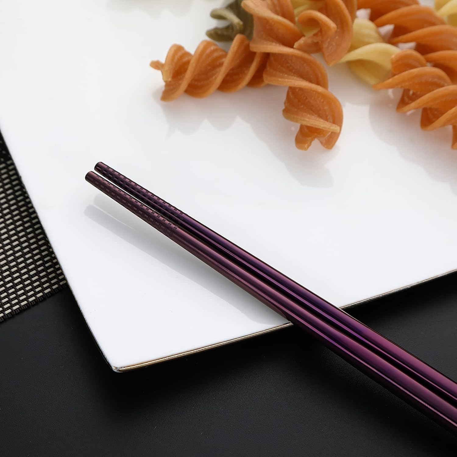 DEVICO Portable Utensils, Travel Camping Cutlery Set, 8-Piece including Knife Fork Spoon Chopsticks Cleaning Brush Straws Portable Case, Stainless Steel Flatware set (Purple)