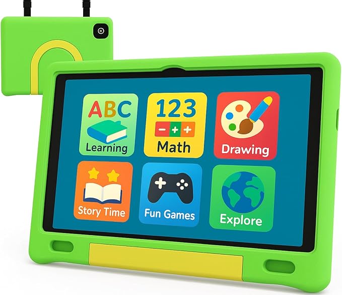 10.1 Inch Kids Tablet with Shockproof Case | Android 14, 64GB+8GB RAM, 12H Battery | Parental Control, Google Kids Space & Preloaded Educational Apps | WiFi 6, HD Display, Ages 3-12-BubblyBeeBaby