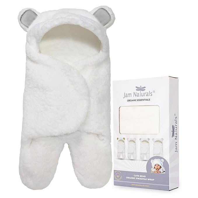 Jam Naturals-Cute Bear Organic Newborn Swaddle Wrap-Gender Neutral Soft Plush Receiving Blanket, Newborn Baby Registry Gift(Grey 3-6m)-BubblyBeeBaby