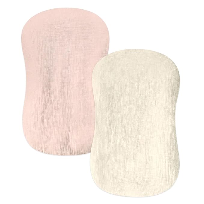 Hooyax Baby Lounger Cover 2 Pack - 100% Muslin Cotton Newborn Lounger Pillow Covers Only, Soft Breathable Infant Lounger Cover with Reinforced Stitching, Fits Most Standard Baby Loungers (Pink Wheat)-BubblyBeeBaby