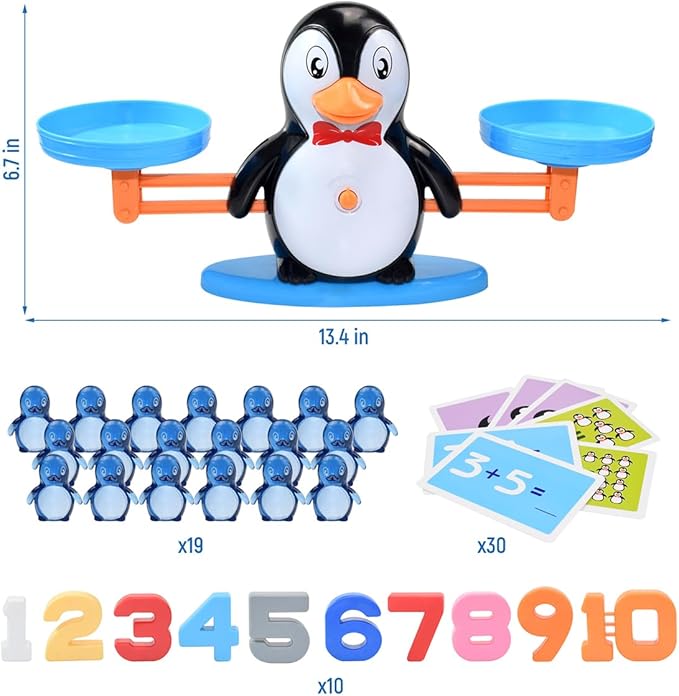 BAKAM Penguin Balance Scale Number Counting Blocks Games for Kids Ages 3-5, Montessori Math Games for Kids 5-7, Preschool Kindergarten Learning Activities, STEM Educational Toys for 3+ Year Old-BubblyBeeBaby