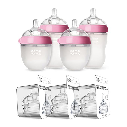 Comotomo Baby Bottle Bundle, Pink, (7 Piece Set)-BubblyBeeBaby
