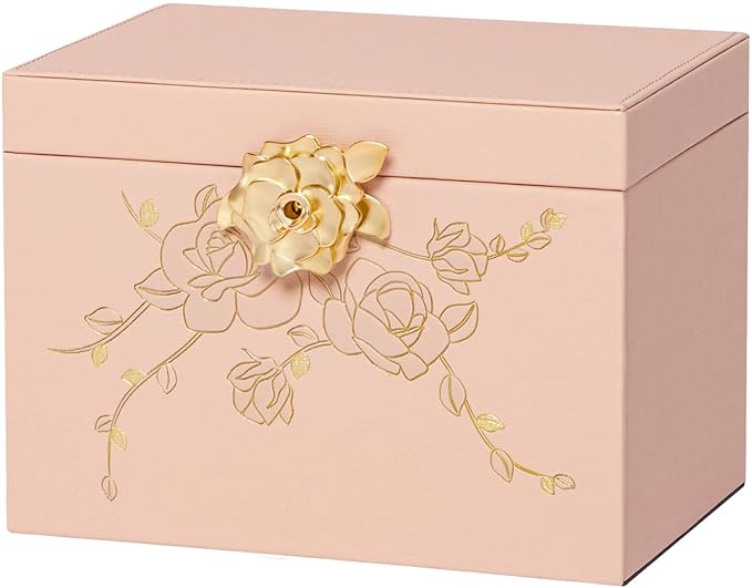 Jewelry Box with Lock for Girls: Jewelry Organizer for Dresser - 3-Drawer Earrings Storage Girls Women Gift (Peach Pink)-BubblyBeeBaby