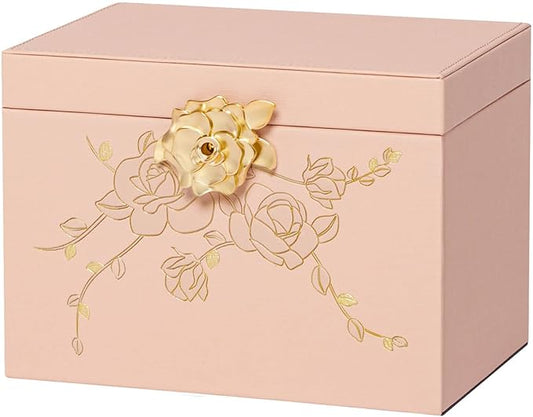 Jewelry Box with Lock for Girls: Jewelry Organizer for Dresser - 3-Drawer Earrings Storage Girls Women Gift (Peach Pink)-BubblyBeeBaby