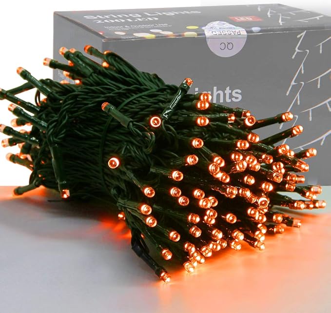 HOME LIGHTING 66FT 200 LED Halloween String Lights, Plug in Green Wire String Light, 8 Lighting Modes Waterproof Fairy Mini Lights for Indoor Outdoor Christmas Wedding Party Decorations (Orange)-BubblyBeeBaby