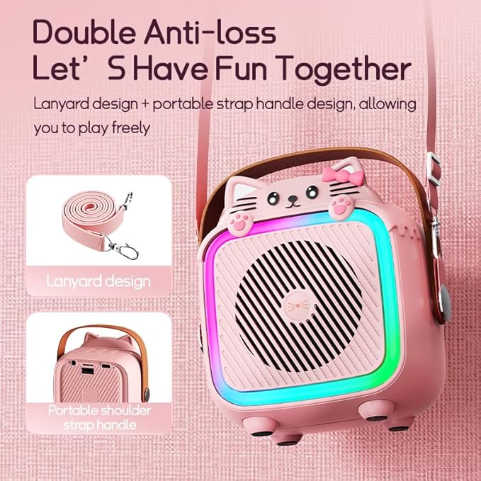 Karaoke Machine with 2 Wireless Microphones for Kids Adults,Portable Bluetooth Speaker Girls Toddlers Toy Gift for Aged 3-12 Year Birthday Parties Christmas Party - Pink-BubblyBeeBaby