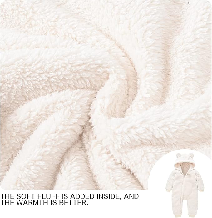 Baby Fleece Jumpsuits Infant Bear Ear Snowsuit Newborn Hooded Romper Warm Coat-BubblyBeeBaby