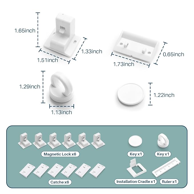 Inaya Magnetic Cabinet Locks for Baby Proofing, 6 Locks & 1 Key, Child Proof Magnet Locks for Cabinets & Drawers with Invisible Design, 3M Adhesive for Easy Installation - No Drill & Tools Needed-BubblyBeeBaby