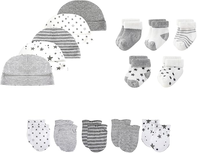 15 Pack Unisex New Born Boy Girls Hats Mittens Socks Sets Cotton Soft Infant Accessory 0-6 Months Baby Essentials-BubblyBeeBaby