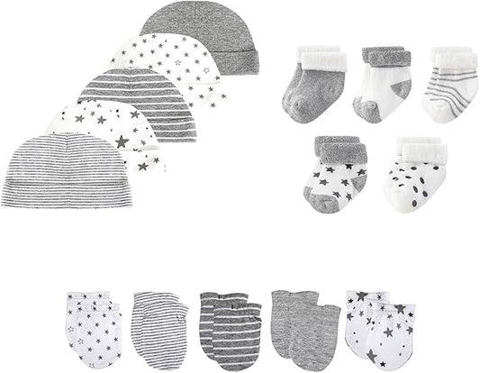 15 Pack Unisex New Born Boy Girls Hats Mittens Socks Sets Cotton Soft Infant Accessory 0-6 Months Baby Essentials-BubblyBeeBaby