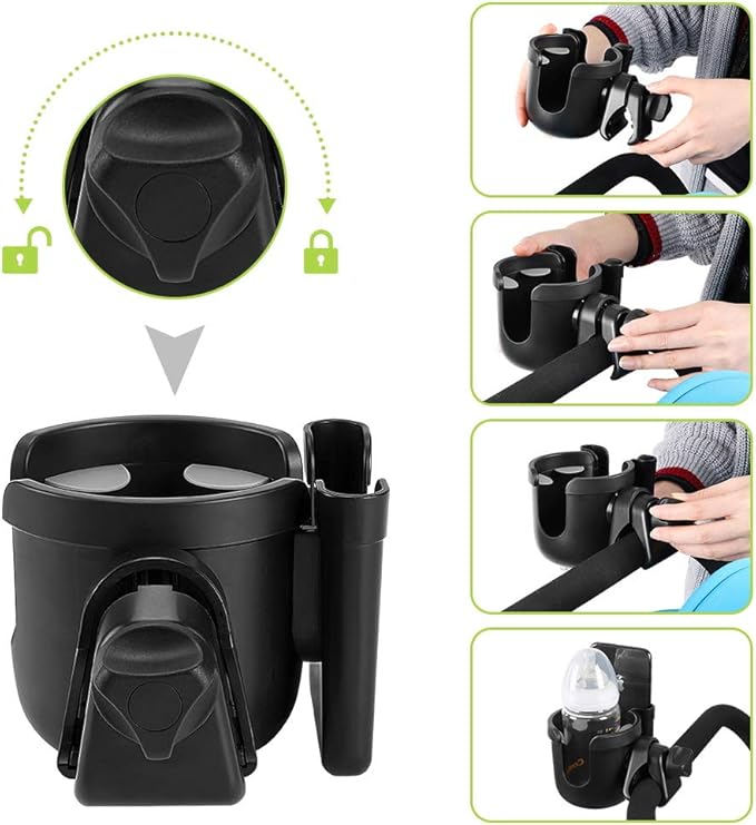 Accmor Stroller Cup Holder with Phone Holder, Bike Cup Holder, Universal Cup Holder for Uppababy Nuna Doona Strollers, 2-in-1 Cup Phone Holder for Stroller, Bike, Wheelchair, Walker, Scooter-BubblyBeeBaby