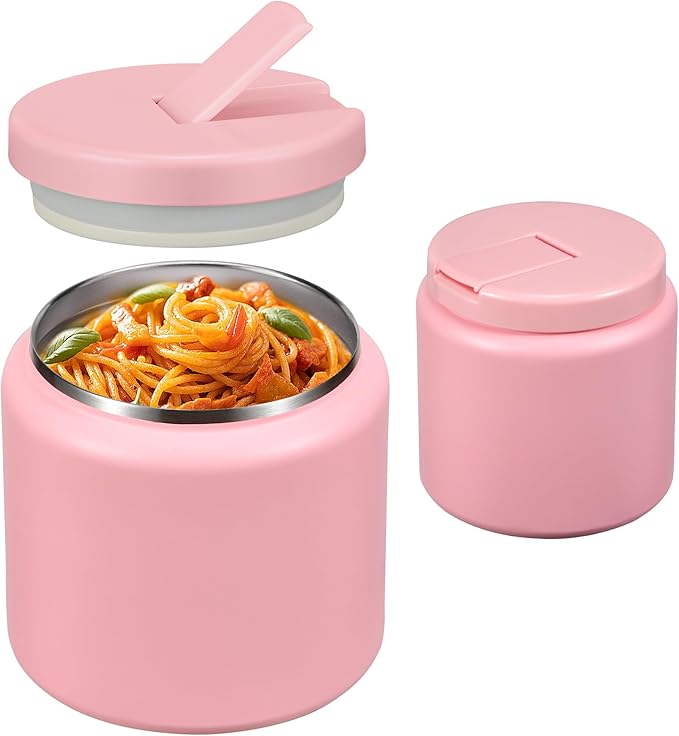 26oz Soup Thermo for Hot Food Kids with Buckle Lid Insulated Vacuum Food Jar Wide Mouth Leakproof Stainless Steel Lunch Container (Pink)-BubblyBeeBaby