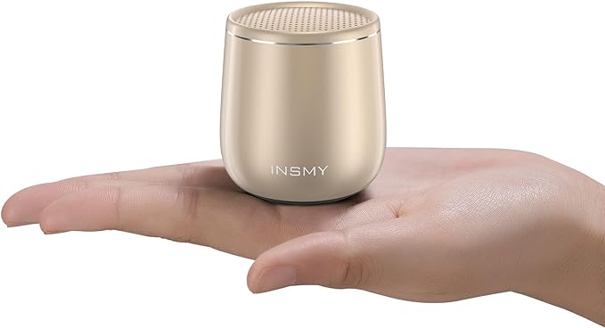 INSMY Small Bluetooth Speaker, Waterproof Mini Portable Wireless Speaker, Punchy Bass Rich Audio Stereo Pairing, Handheld Pocket Size,Built in Mic for Hiking Biking Gift Laptop Tablet (Gold)-BubblyBeeBaby