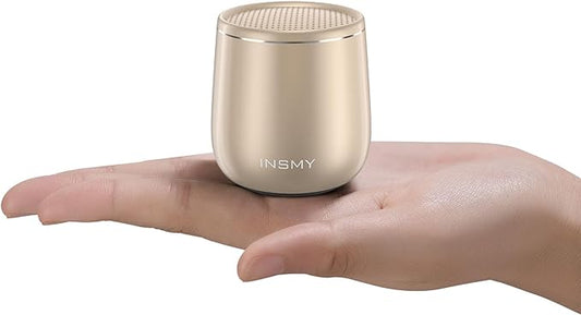 INSMY Small Bluetooth Speaker, Waterproof Mini Portable Wireless Speaker, Punchy Bass Rich Audio Stereo Pairing, Handheld Pocket Size,Built in Mic for Hiking Biking Gift Laptop Tablet (Gold)-BubblyBeeBaby
