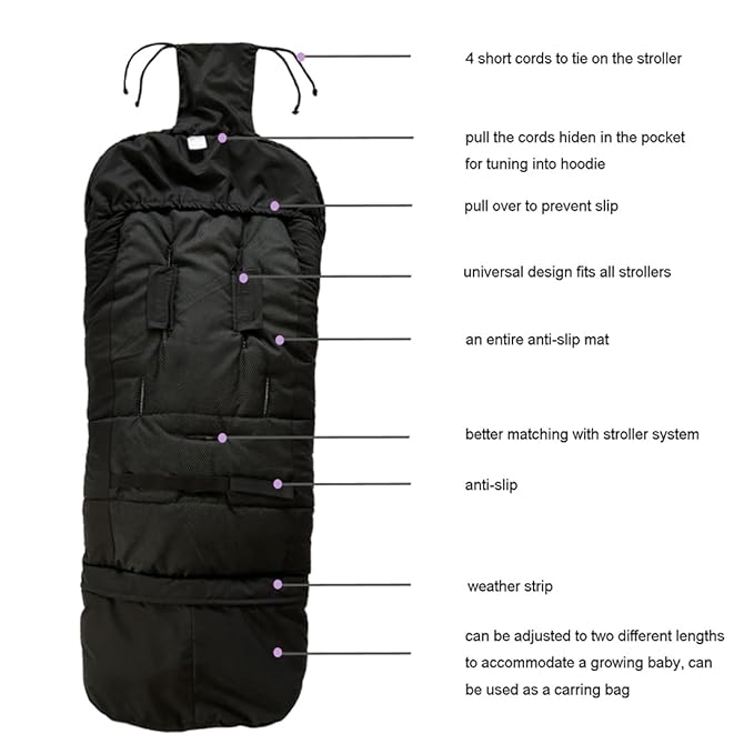 Length Ajustable Waterproof Stroller Winter Cover for All Stroller, Universal Stroller Winter Bunting Bag XL,Good for Infant to Y5 pre-School Kids-BubblyBeeBaby