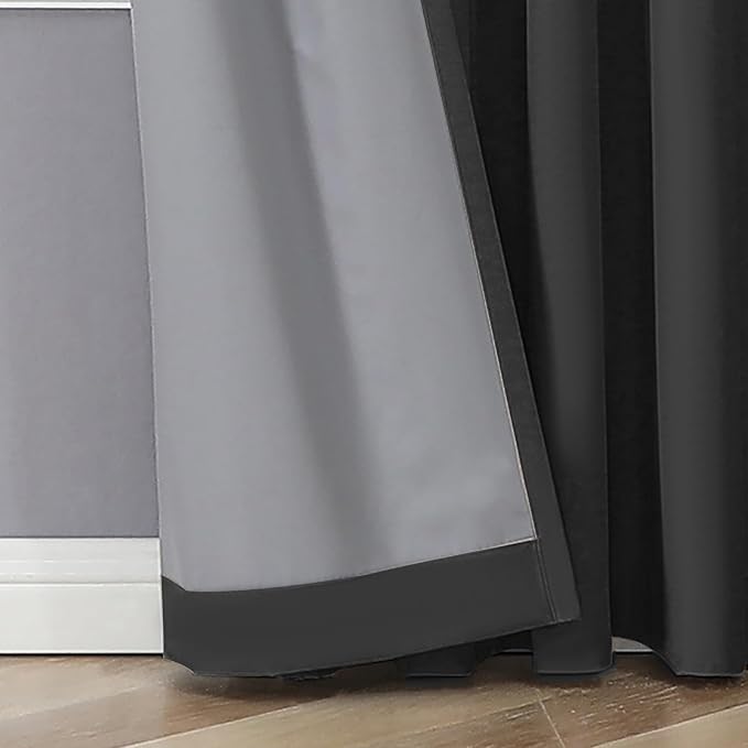 Joydeco 100% Blackout Curtains 108 inches Long for Bedroom Living Room - 2 Panels Set Burg Room Darkening Black Out Curtains for Bedroom Windows, Back tab Rod Pocket(52x108 inch,Black)-BubblyBeeBaby