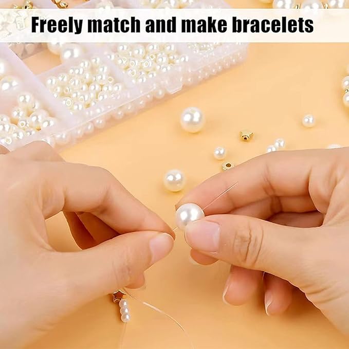 1000Pcs Pearl Beads for Bracelets Making, Pearl Beads for Jewelry Making for Adults, Silver Bracelet Beads DIY Kit, Silver Spacer Beads for Bracelets, Women Friendship Bracelet Making Kit (Silvery)-BubblyBeeBaby