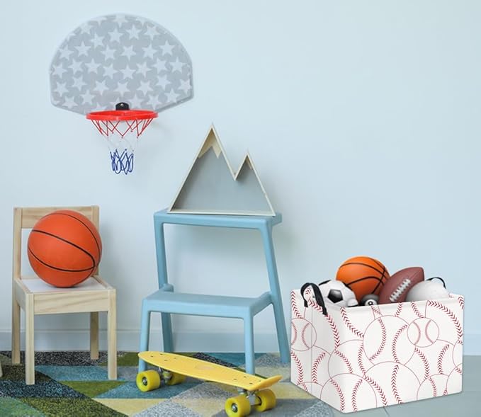 HIYAGON Rectangular Baseball Basket Kids Baby Nursery Storage Basket for Boys Baseball Room Decor Cute Toy Storage Organizer Bins Bedroom(Baseballs)-BubblyBeeBaby