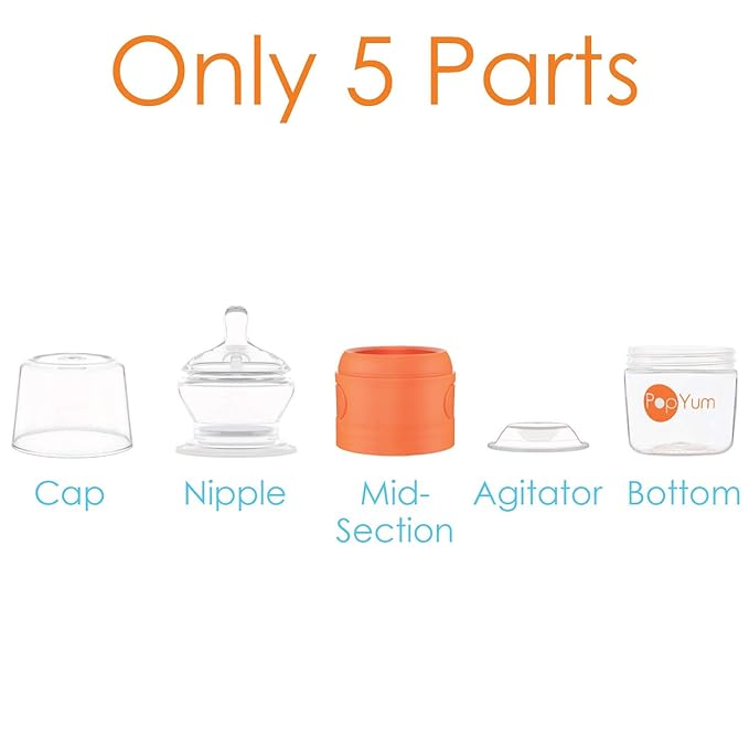 PopYum 5 oz Orange Anti-Colic Formula Making/Mixing/Dispenser Baby Bottle with #1 Slow Flow Nipple, 150 ml, BPA-Free, Natural Latch-BubblyBeeBaby