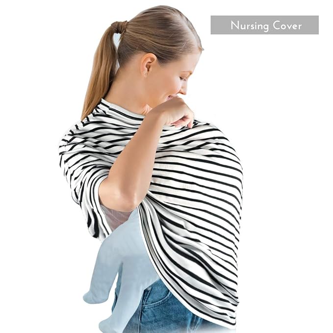 Yoofoss Nursing Cover Breastfeeding Scarf - Baby Car Seat Covers, Infant Stroller Cover, Strechy Carseat Canopy for Boys and Girls (Black Stripe)-BubblyBeeBaby