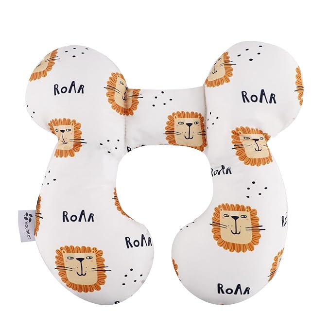 vocheer Baby Travel Pillow(Upgraded), Head and Neck Support Pillow for Pushchair, Car Seat,Stroller, Bouncer, Cotton, Lion-BubblyBeeBaby