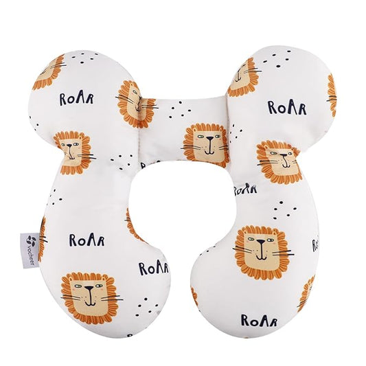 vocheer Baby Travel Pillow(Upgraded), Head and Neck Support Pillow for Pushchair, Car Seat,Stroller, Bouncer, Cotton, Lion-BubblyBeeBaby