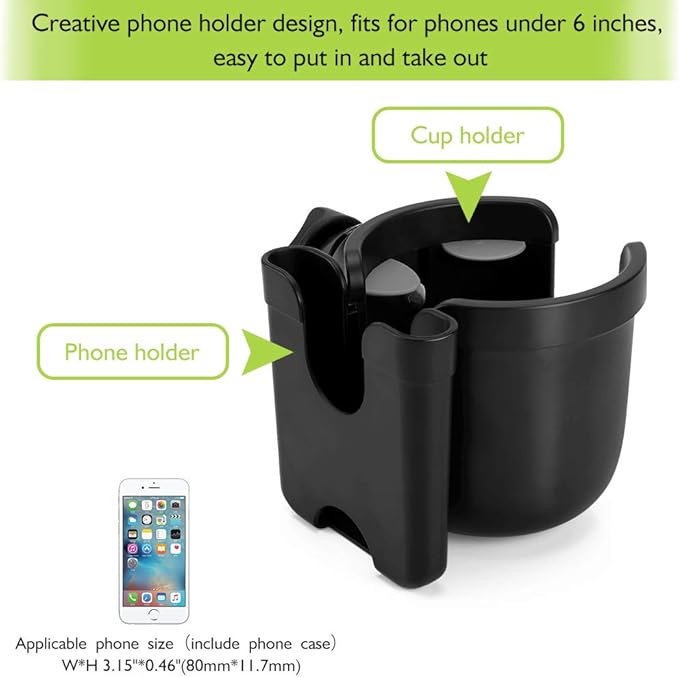 Accmor Stroller Cup Holder with Phone Holder, Bike Cup Holder, Universal Cup Holder for Uppababy Nuna Doona Strollers, 2-in-1 Cup Phone Holder for Stroller, Bike, Wheelchair, Walker, Scooter-BubblyBeeBaby